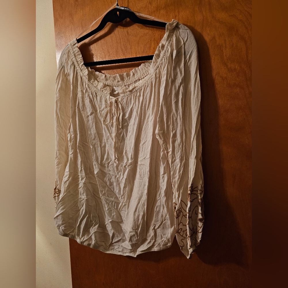 2 Maurices Cream Blouse with Embroidered Sleeves